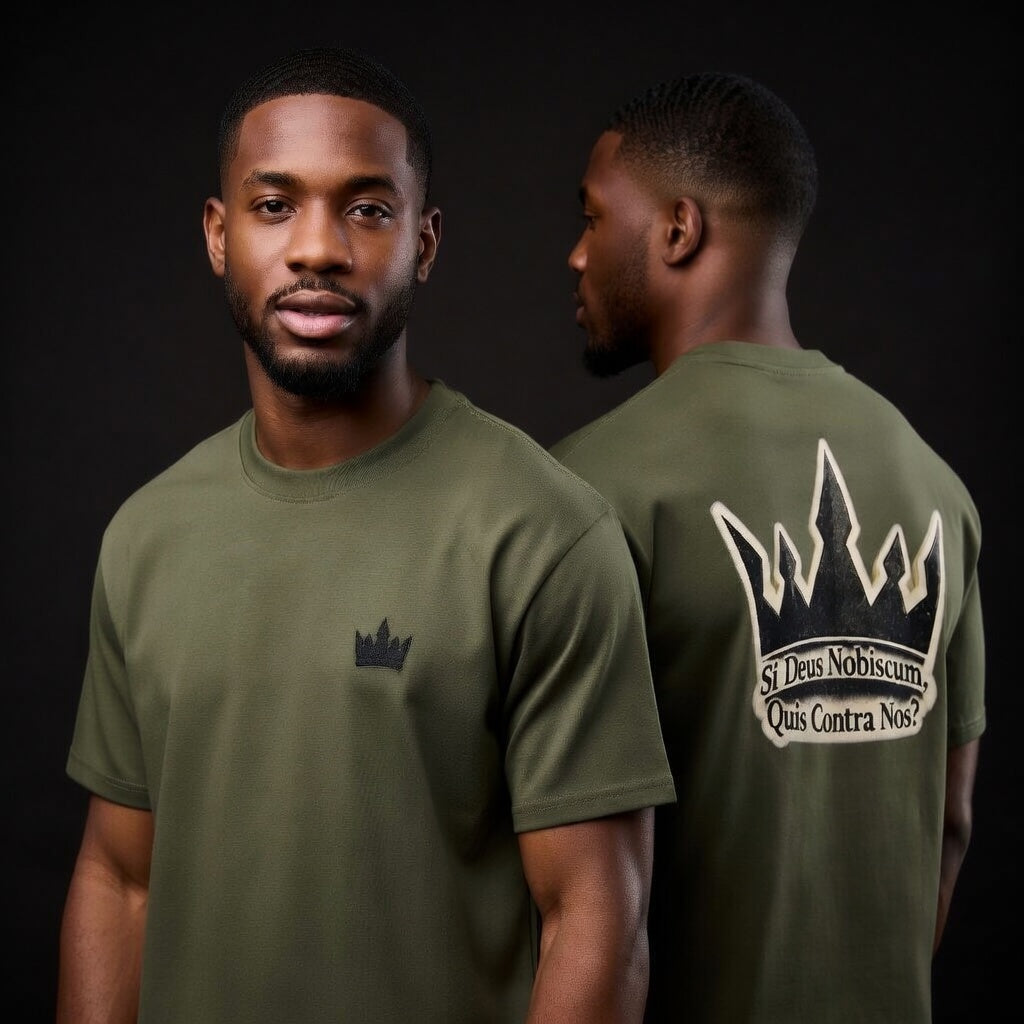 Si Deus Embroidered Crown Tee – Olive