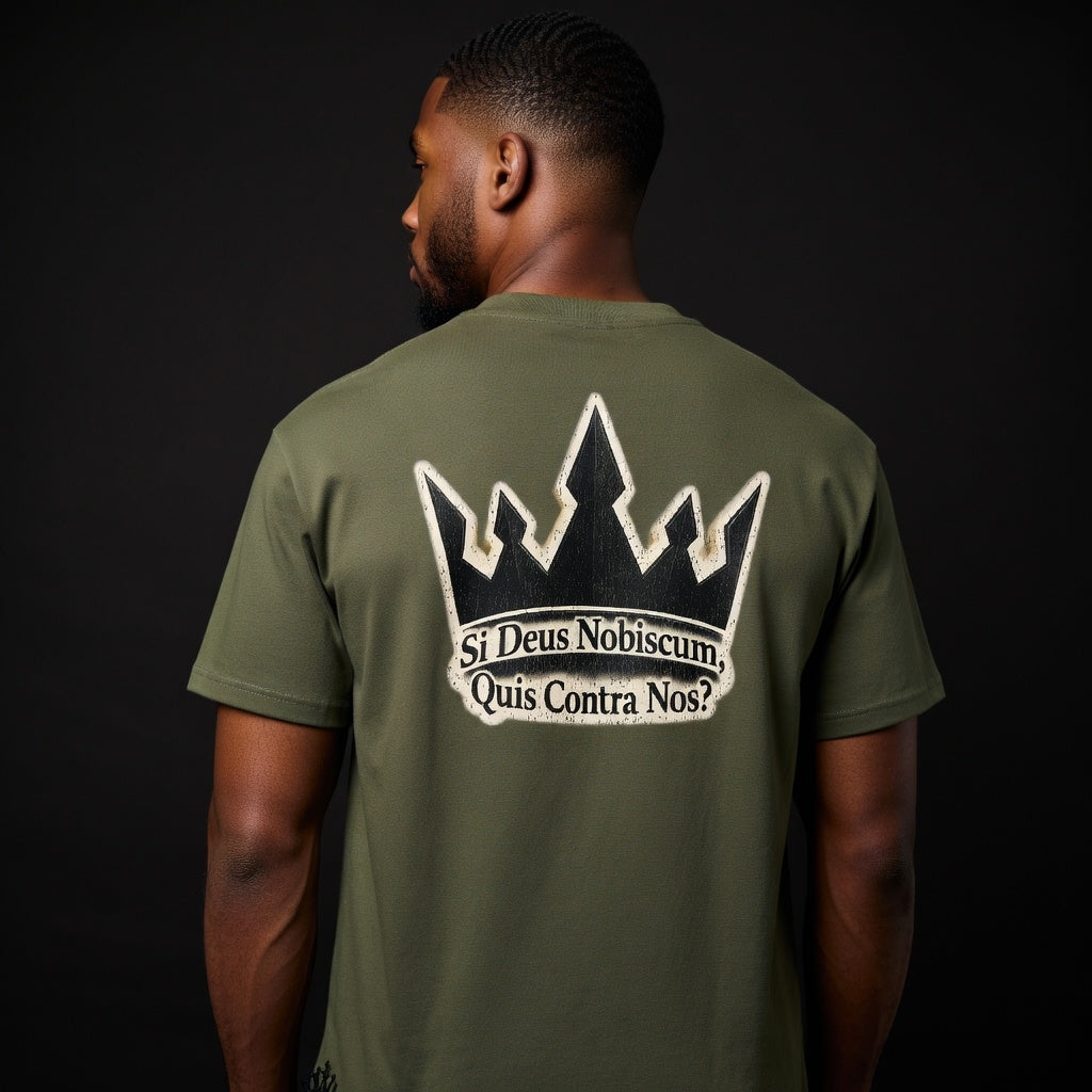 Si Deus Embroidered Crown Tee – Olive
